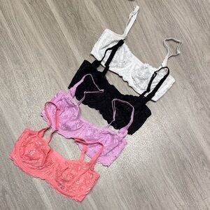 4x COSABELLA Lace Black, White, Pink and Purple Balconette Bras, 34E